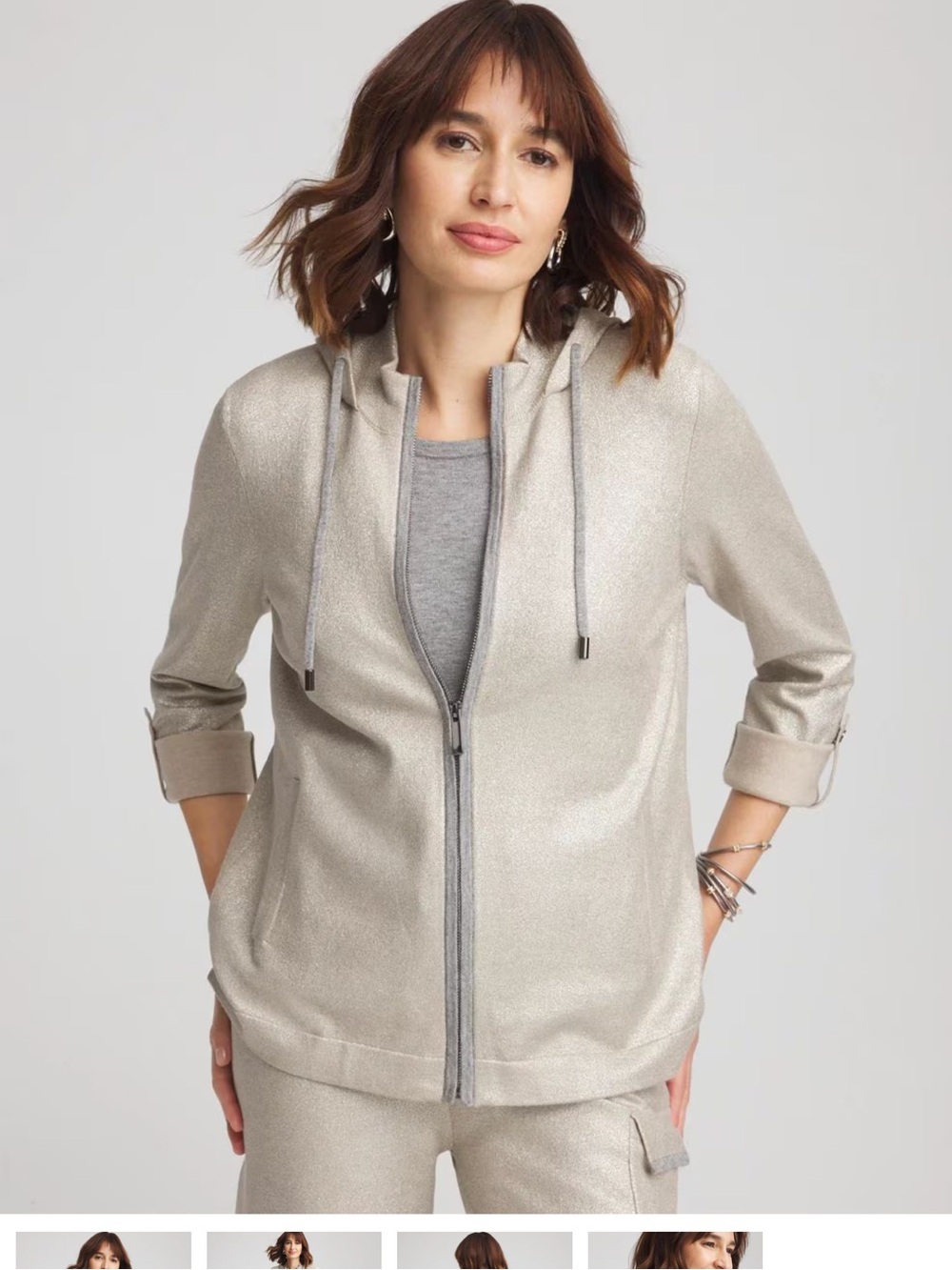 Zenergy Luxe Foilrd Cashmere Blend Hoodie - Metallic Light Taupe